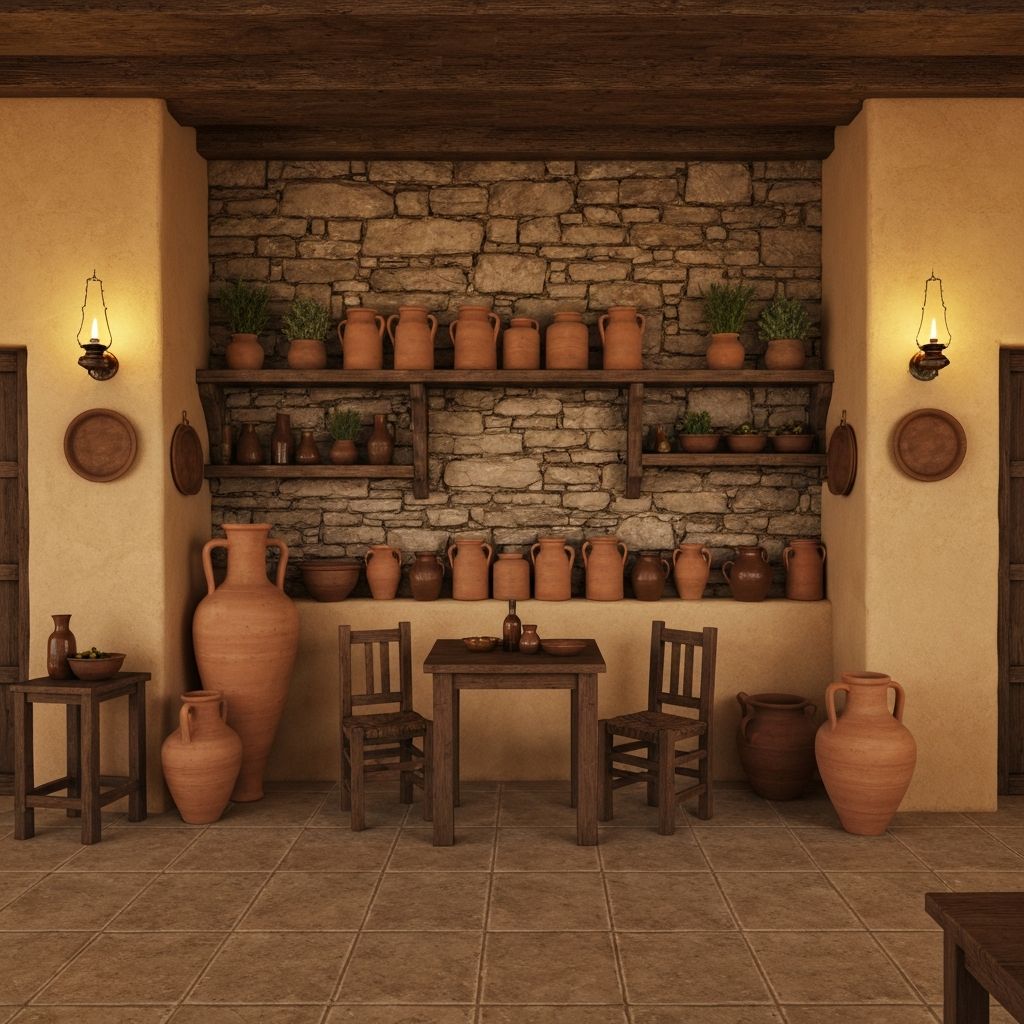Αρχαία ελληνική ταβέρνα με παραδοσιακά τρόφιμα